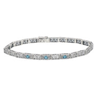7 0.25 Victorian Style 3 Stone London Blue Topaz Filigree Bracelet in Fine Sterling Silver