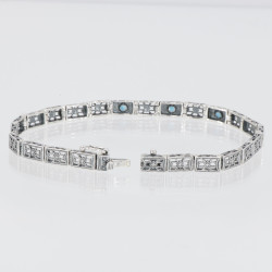 7 0.25 Victorian Style 3 Stone London Blue Topaz Filigree Bracelet in Fine Sterling Silver