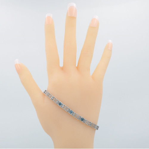 7 0.25 Victorian Style 3 Stone London Blue Topaz Filigree Bracelet in Fine Sterling Silver