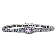 Art Deco Amethyst / Diamond Bracelet - Sterling Silver