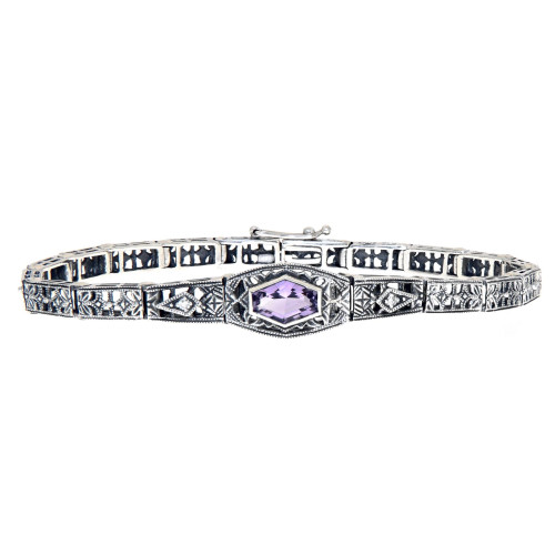 Art Deco Amethyst / Diamond Bracelet - Sterling Silver