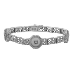 Art Deco Style Camphor Glass Crystal / CZ Filigree Bracelet - Sterling Silver