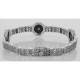Art Deco Style Black Onyx and White Topaz Filigree Link Bracelet Sterling
