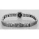 Art Deco Style Black Onyx and White Topaz Filigree Link Bracelet Sterling Silver