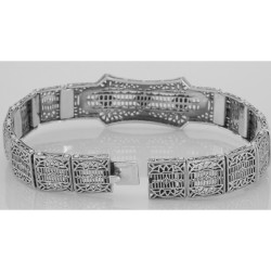 Art Deco Style Filigree Bracelet 3 Natural Red Ruby Gemstones - Sterling Silver