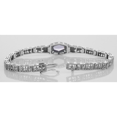 Art Deco Amethyst / Diamond Bracelet - Sterling Silver