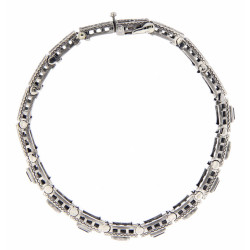 Art Deco Style Blue Sapphire  White Topaz Filigree Bracelet Sterling Silver