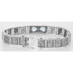 Art Deco Style Filigree Bracelet Genuine Blue Topaz  Diamond Sterling Silver