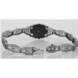 Art Deco Style Black Onyx / Diamond Filigree Bracelet. - Sterling Silver