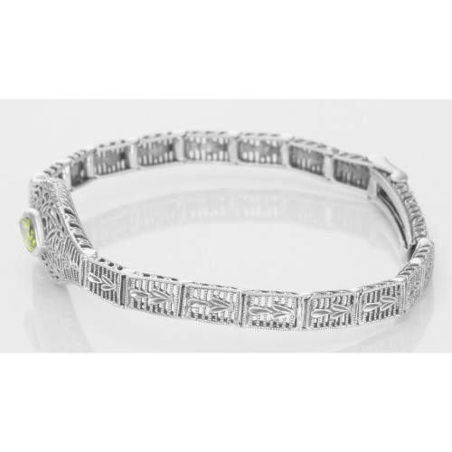 Victorian Style Peridot Filigree Link Bracelet in Fine Sterling Silver