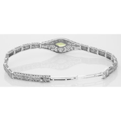 Victorian Style Peridot Filigree Link Bracelet in Fine Sterling Silver