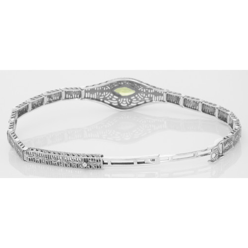 Victorian Style Peridot Filigree Link Bracelet in Fine Sterling Silver