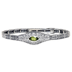Victorian Style Peridot Filigree Link Bracelet in Fine Sterling Silver
