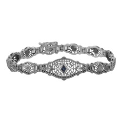 Art Deco Style Blue Sapphire Filigree Bracelet - Sterling Silver 7.25 