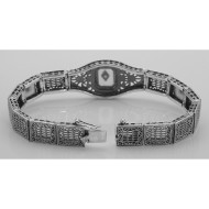 Art Deco Style 3 Stone Camphor Glass and Diamond Filigree Link Bracelet Sterling