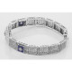Art Deco Style 3 Stone Blue Lapis and Diamond Filigree Link Bracelet Sterling