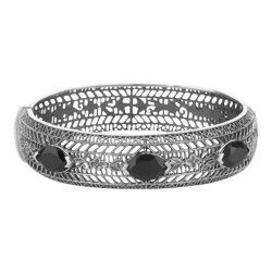Art Deco Style Filigree Bangle Bracelet Black Oynx Sterling Silver