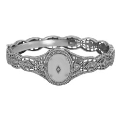 Art Deco Style Camphor Glass Crystal / Diamond Bangle Bracelet - Sterling Silver