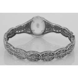 Art Deco Style Camphor Glass Crystal / Diamond Bangle Bracelet - Sterling Silver