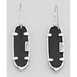 Antique Victorian Style Black Onyx Floral Filigree Earrings - Sterling Silver