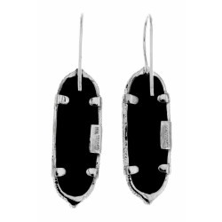 Antique Victorian Style Black Onyx Floral Filigree Earrings - 14kt White Gold