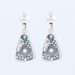 Art Deco Emerald and White Topaz Filigree Earrings - Sterling Silver