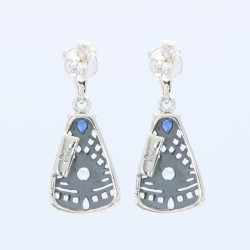Art Deco Blue Sapphire and White Topaz Filigree Earrings - Sterling Silver