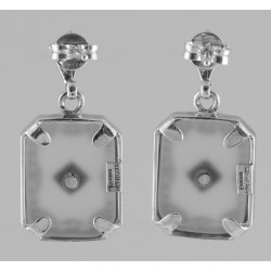 Art Deco Camphor Glass Sapphire Diamond Filigree Earrings Sterling Silver