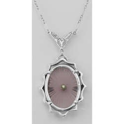 Amethyst Sunray Crystal  Diamond Necklace - Sterling Silver