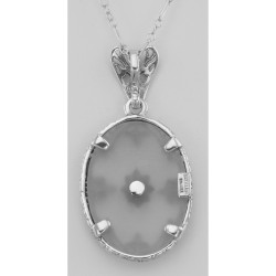 Antique Style Camphor Glass Crystal Filigree Diamond Pendant - Sterling Silver