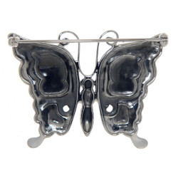 Antique Style Fine Enamel and Marcasite Butterfly Pin - Sterling Silver