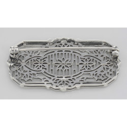 Antique Style Filigree Brooch - Pin with 3 Diamonds - Sterling Silver