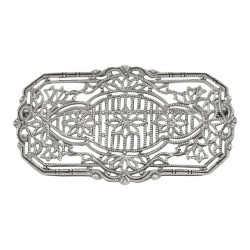 Antique Style Filigree Brooch - Pin with 3 Diamonds - Sterling Silver