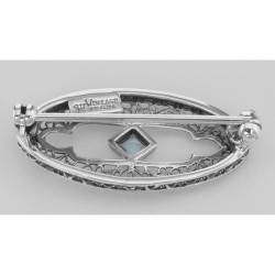 Antique Style Filigree Pin / Brooch with Genuine Blue Topaz Sterling Silver