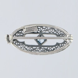 Antique Style Filigree Pin / Brooch with London Blue Topaz Sterling Silver