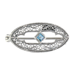 Antique Style Filigree Pin / Brooch with London Blue Topaz Sterling Silver