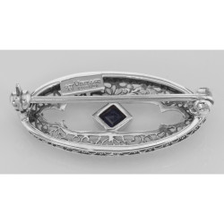 Antique Style Filigree Blue Sapphire Pin / Brooch - Sterling Silver