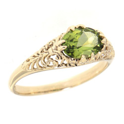 14kt Yellow Gold Natural Green Oval Peridot Filigree Ring