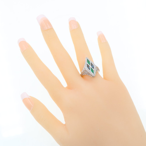 14kt White Gold Art Deco Style Ring w/ London Blue Topaz Green Chalcedony 14kt White Gold Art Deco Style Ring w/ London Blue Topaz Green Chalcedony