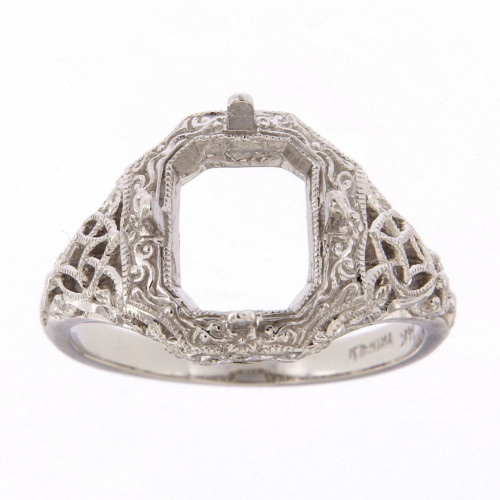 10 x 8 Victorian Style Semi Mount Ring - 14kt White Gold 10 x 8 Victorian Style Semi Mount Ring - 14kt White Gold