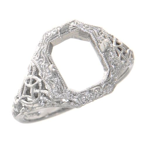 10 x 8 Victorian Style Semi Mount Ring - 14kt White Gold 10 x 8 Victorian Style Semi Mount Ring - 14kt White Gold