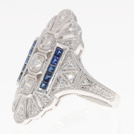 14kt White Gold Semi Mount Diamond and Sapphire Ring - Art Deco Style