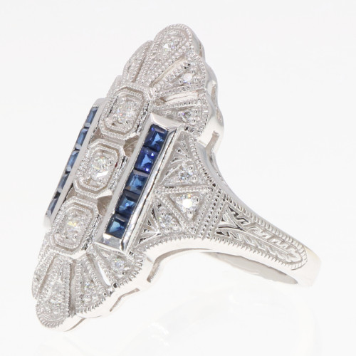 14kt White Gold Semi Mount Diamond and Sapphire Ring - Art Deco Style 14kt White Gold Semi Mount Diamond and Sapphire Ring - Art Deco Style