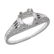 14kt White Gold Semi Mount for 6 Stone Solitaire Filigree Ring Sterling