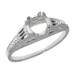 14kt White Gold Semi Mount for 6 Stone Solitaire Filigree Ring Sterling