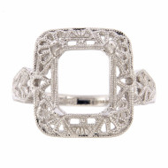 10 x 8 Victorian Style Semi Mount Ring - 14kt White Gold
