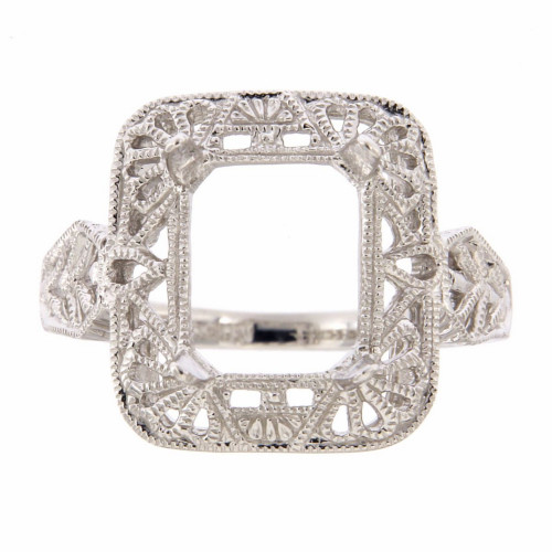 10 x 8 Victorian Style Semi Mount Ring - 14kt White Gold 10 x 8 Victorian Style Semi Mount Ring - 14kt White Gold