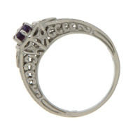 14kt White Gold Victorian Style Amethyst Filigree Ring 2 Diamond Accents
