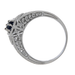 14kt White Gold Victorian Style Sapphire Filigree Ring 2 Diamond Accents
