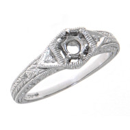 14kt White Gold Semi Mount for 4.5 Stone Filigree Ring w/ 2 Diamonds